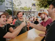 Plaisir, groupe, randonnée, vin